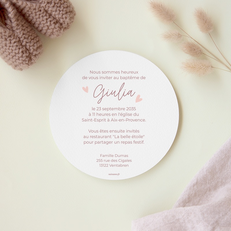 Faire-part de Bapt&ecirc;me B&eacute;ni d&rsquo;Amour