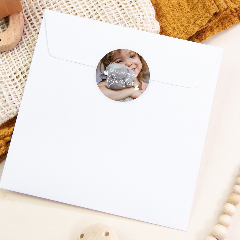 Sticker Enveloppe Bapt&ecirc;me B&eacute;ni d&rsquo;Amour pas cher