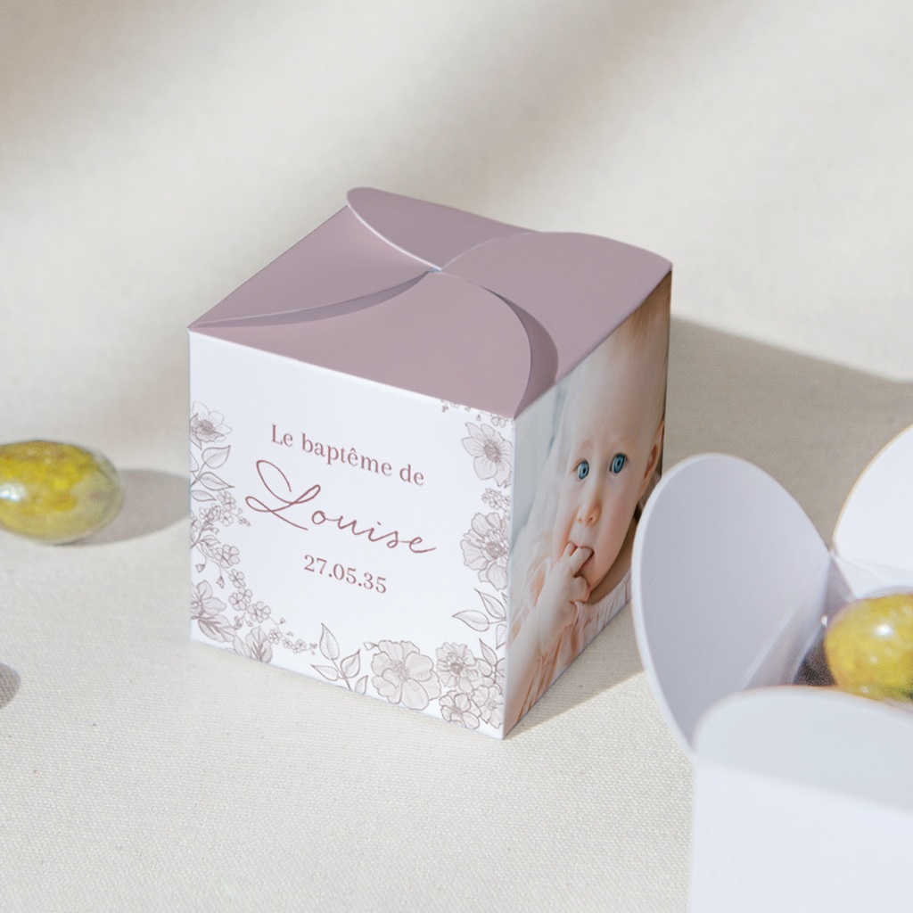 Bo&icirc;te &agrave; drag&eacute;es bapt&ecirc;me El&eacute;gance Bapt&ecirc;me gratuit