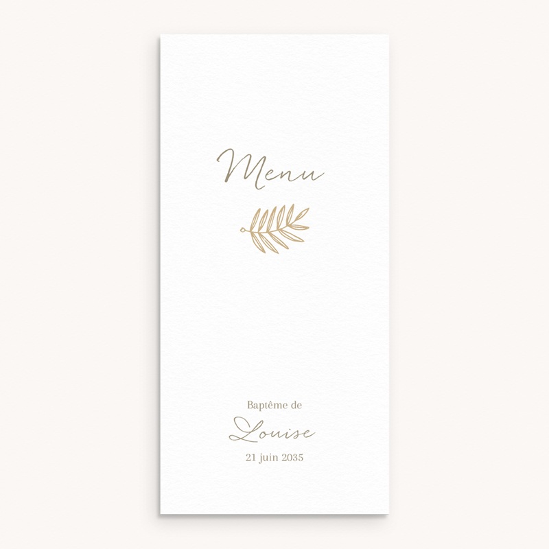 Menu de bapt&ecirc;me Couronne de Lumi&egrave;re