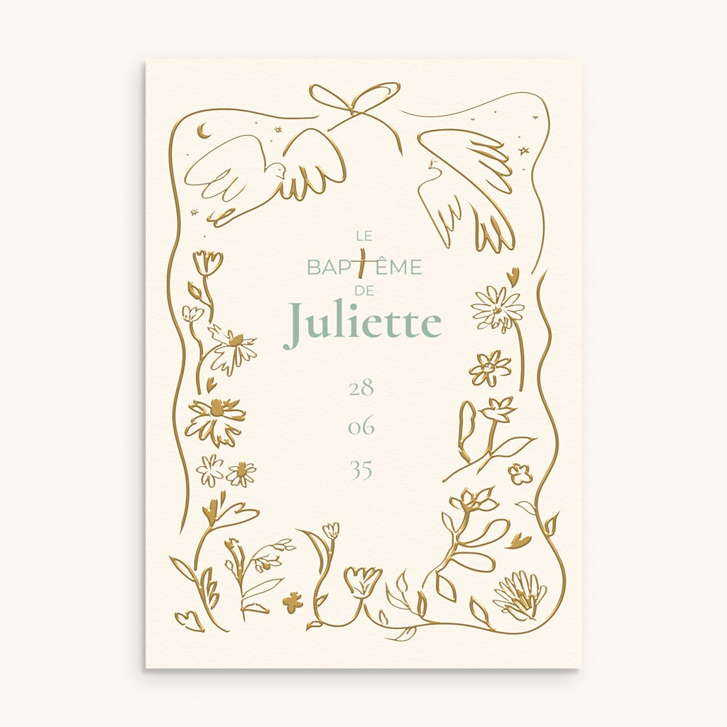 Faire-part de Bapt&ecirc;me Jour b&eacute;ni