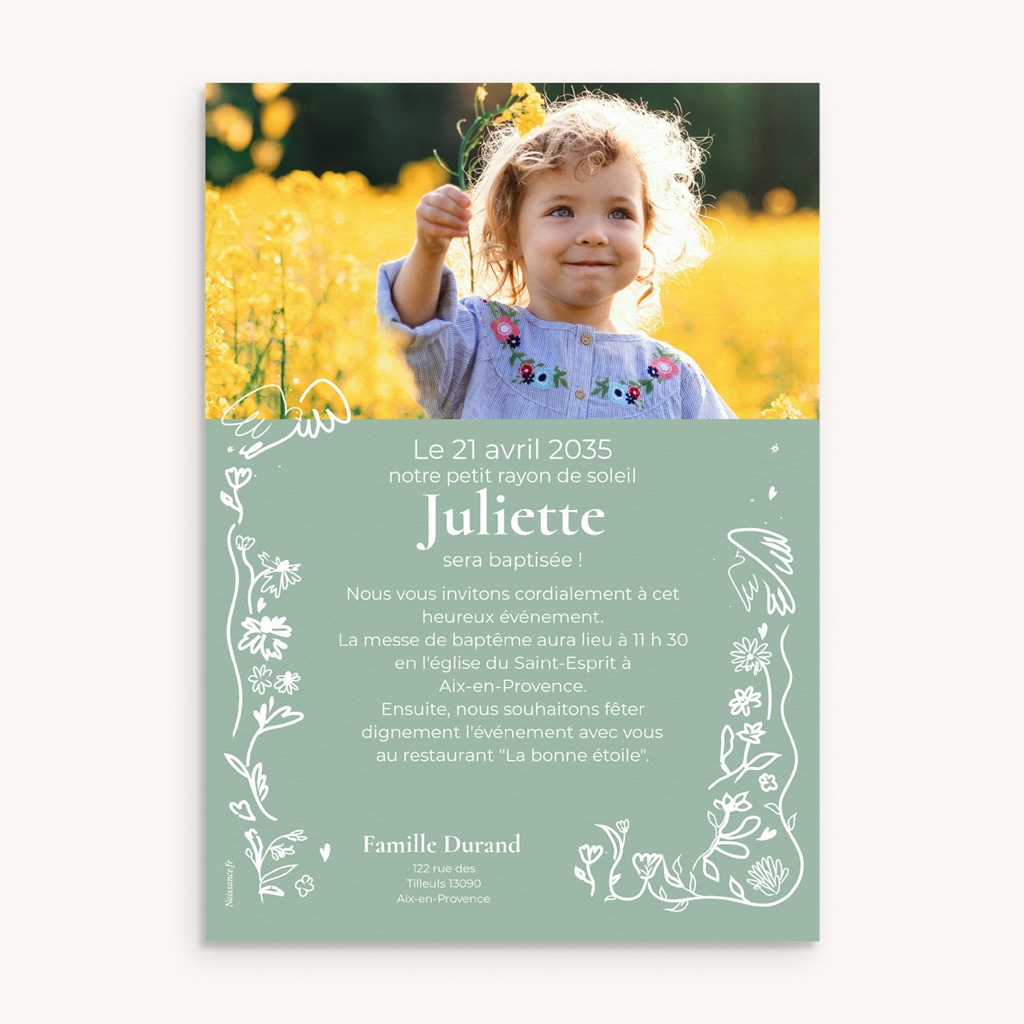 Faire-part de Bapt&ecirc;me Jour b&eacute;ni pas cher
