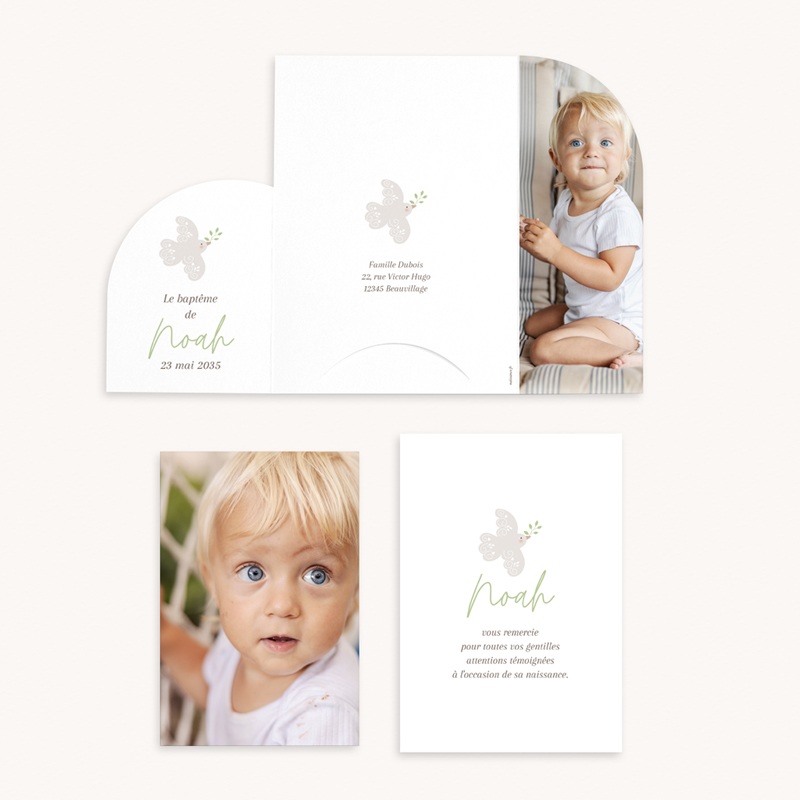 Faire-part de Bapt&ecirc;me Douce colombe pas cher