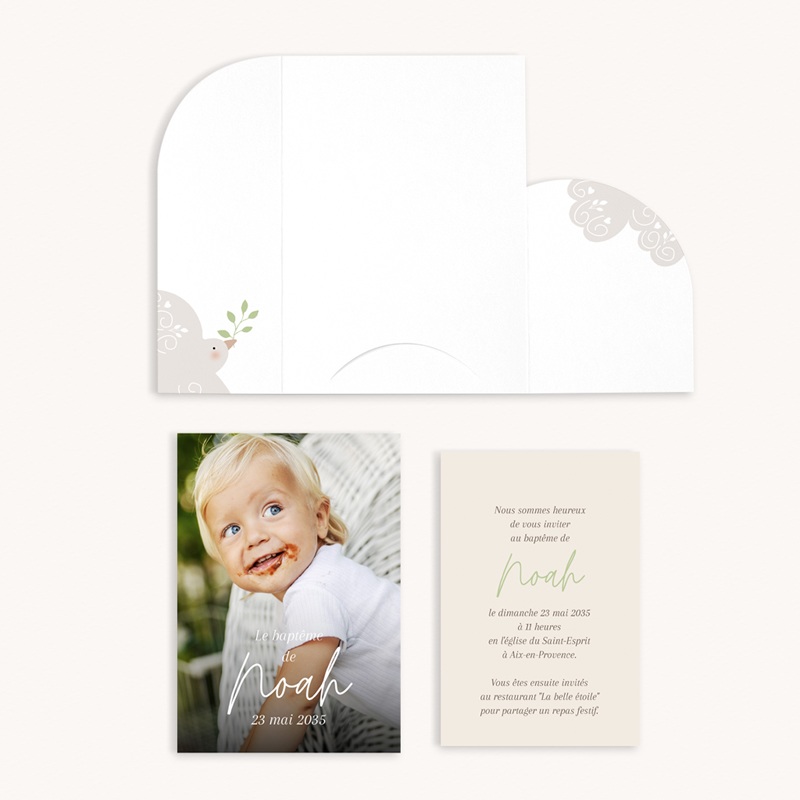 Faire-part de Bapt&ecirc;me Douce colombe gratuit