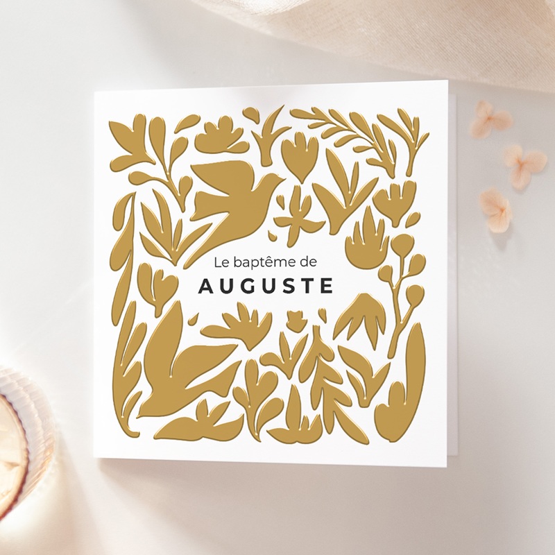Faire-part de Bapt&ecirc;me Ailes d&rsquo;Or