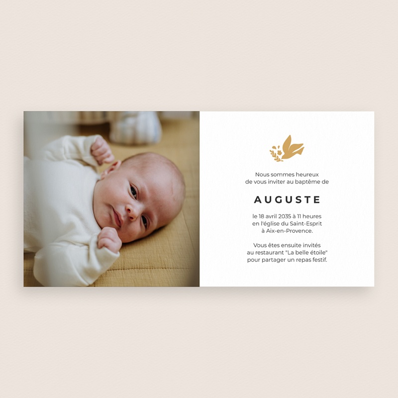 Faire-part de Bapt&ecirc;me Ailes d&rsquo;Or