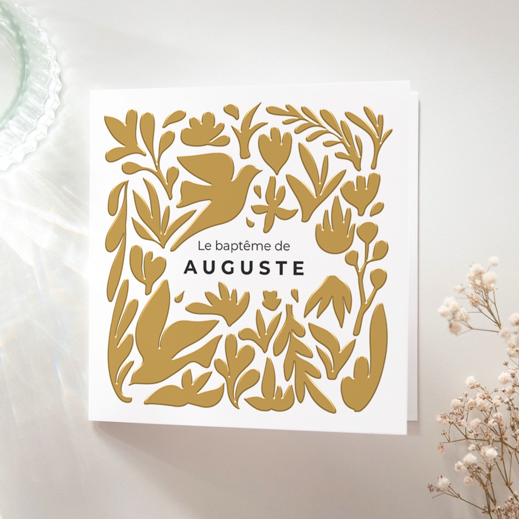 Faire-part de Bapt&ecirc;me Ailes d&rsquo;Or
