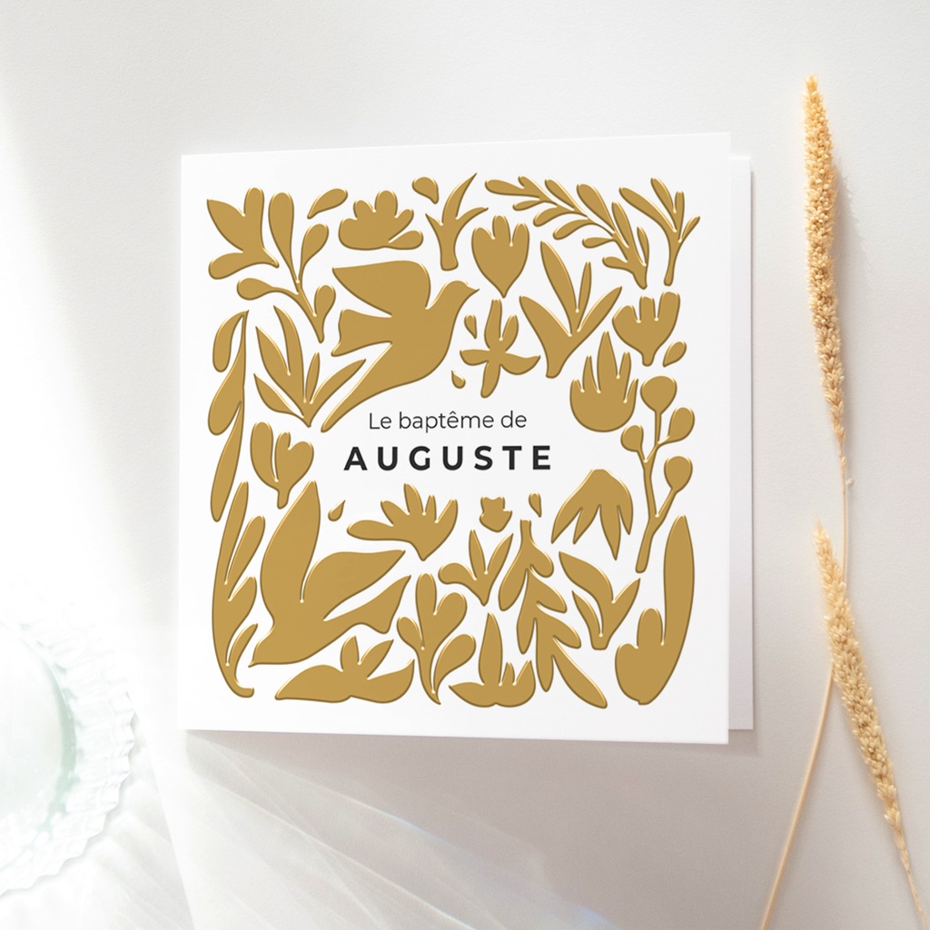 Faire-part de Bapt&ecirc;me Ailes d&rsquo;Or