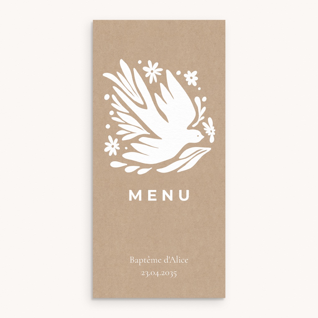 Menu de bapt&ecirc;me Ailes de Lumi&egrave;re