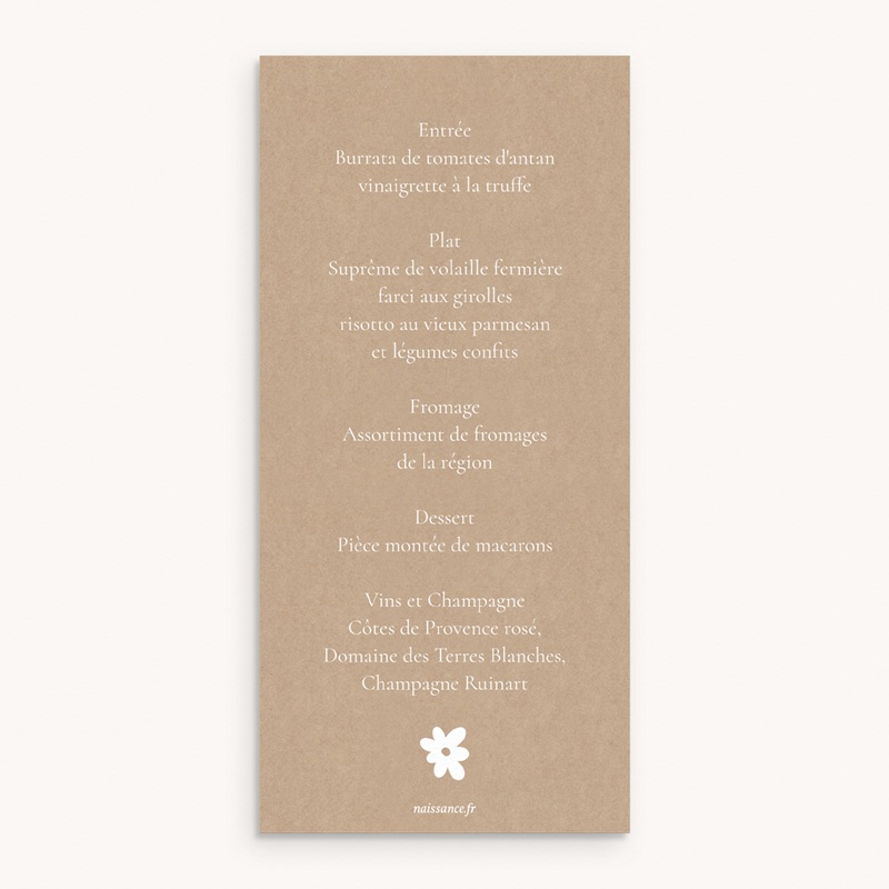 Menu de bapt&ecirc;me Ailes de Lumi&egrave;re pas cher