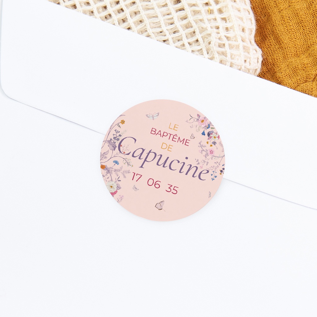 Sticker Enveloppe Bapt&ecirc;me La douce floraison gratuit
