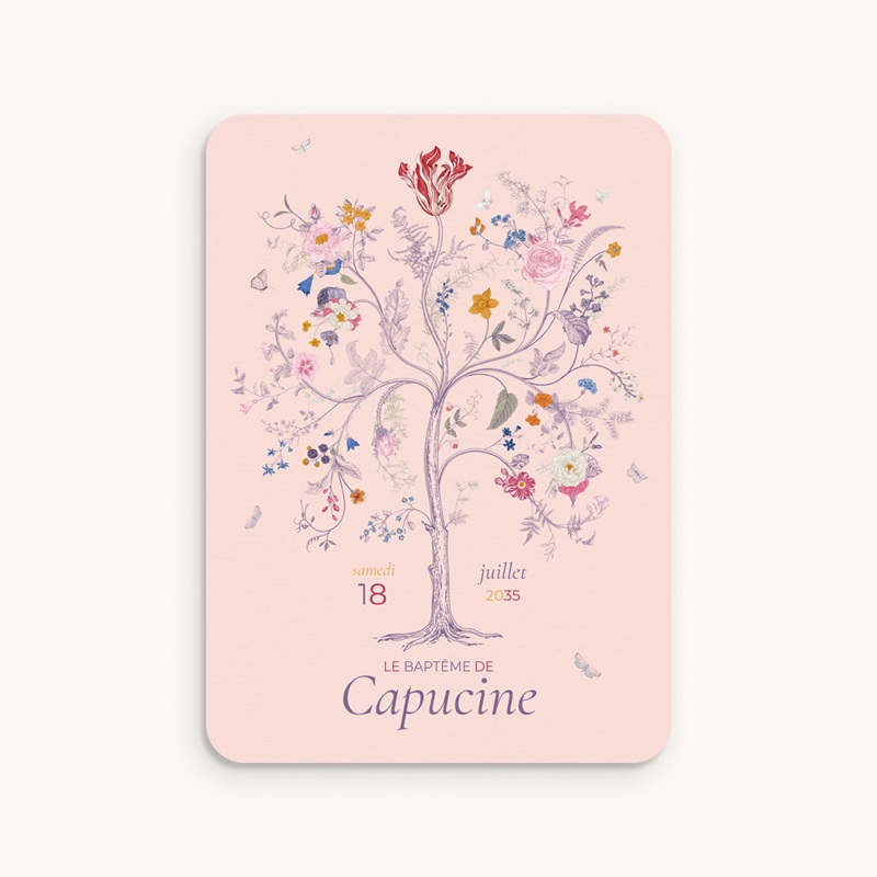 Faire-part de Bapt&ecirc;me La douce floraison