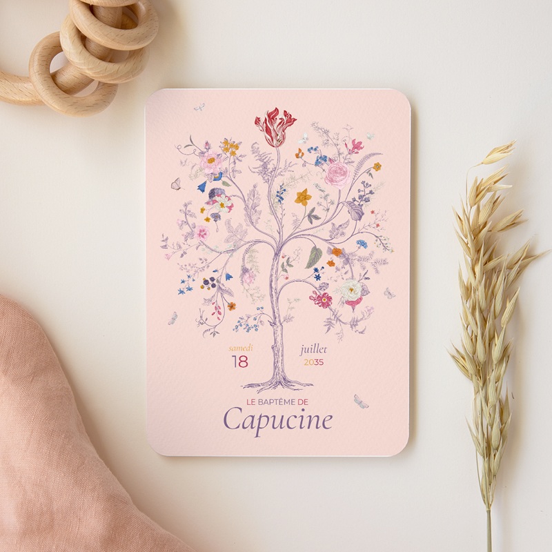 Faire-part de Bapt&ecirc;me La douce floraison gratuit
