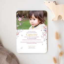 Faire-part de Bapt&ecirc;me La douce floraison
