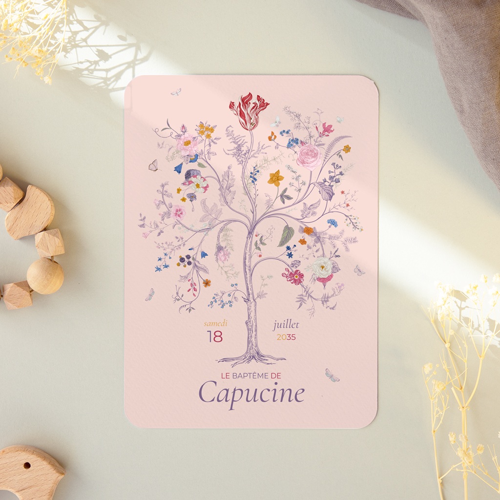 Faire-part de Bapt&ecirc;me La douce floraison