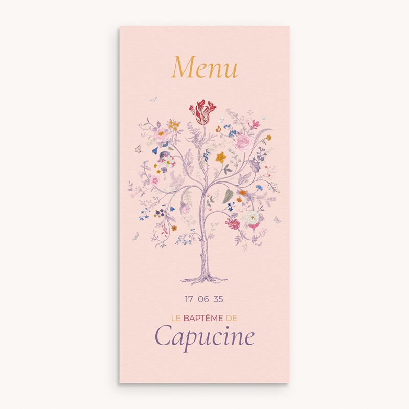 Menu de bapt&ecirc;me La douce floraison