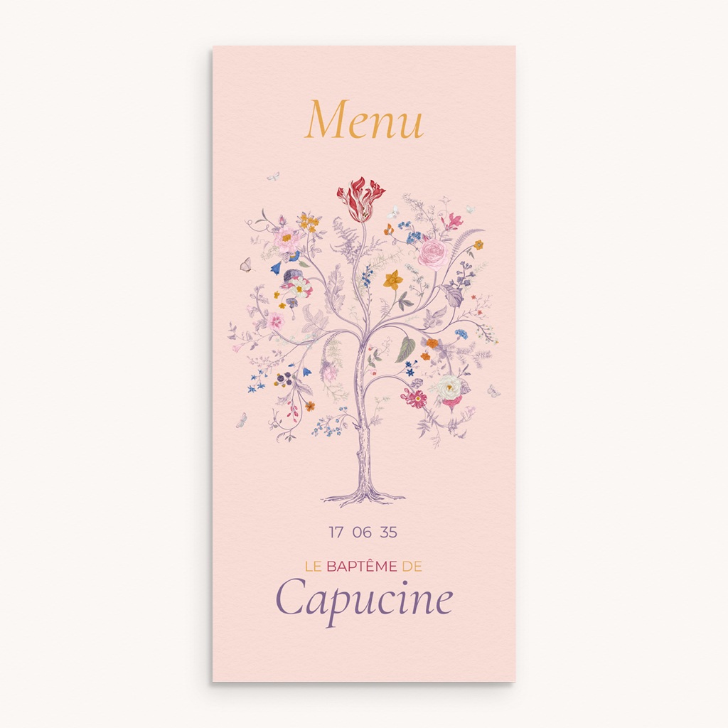 Menu de bapt&ecirc;me La douce floraison