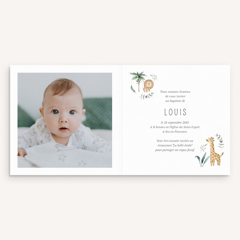 Faire-part de Bapt&ecirc;me B&eacute;ni dans la Nature pas cher