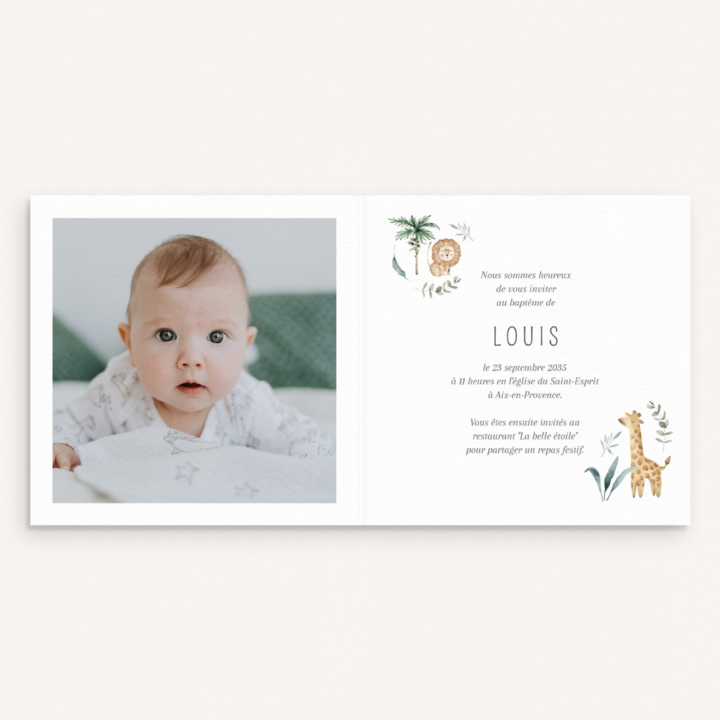 Faire-part de Bapt&ecirc;me B&eacute;ni dans la Nature pas cher