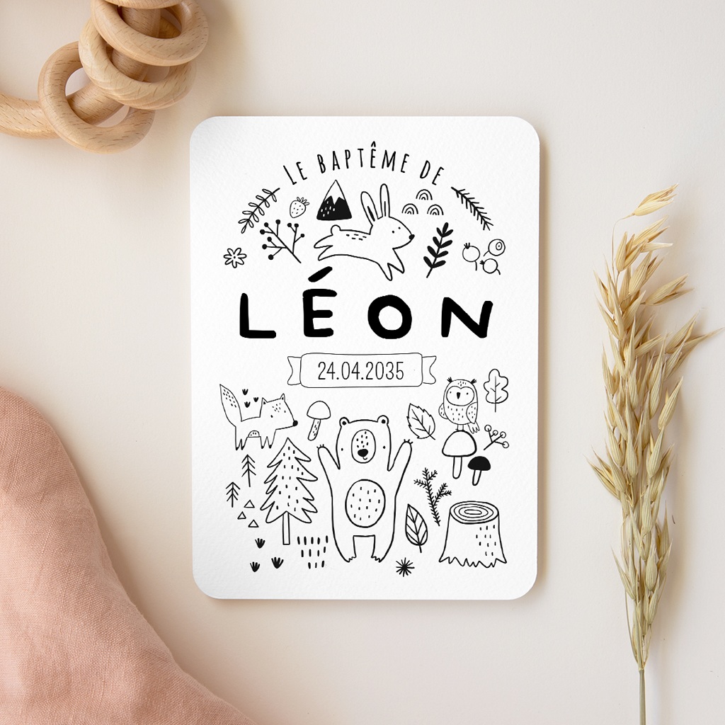 Faire-part de Bapt&ecirc;me Les Amis de la For&ecirc;t gratuit