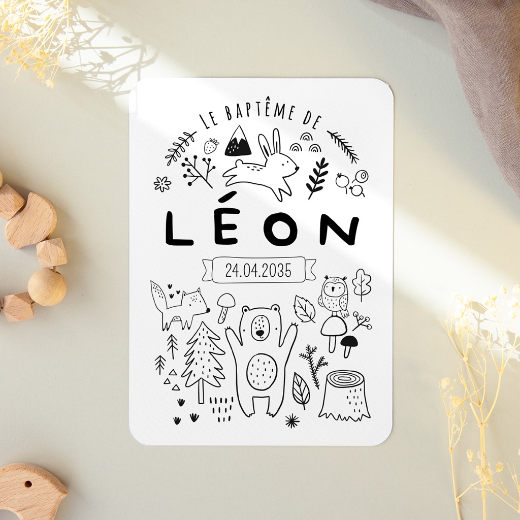 Faire-part de Bapt&ecirc;me Les Amis de la For&ecirc;t