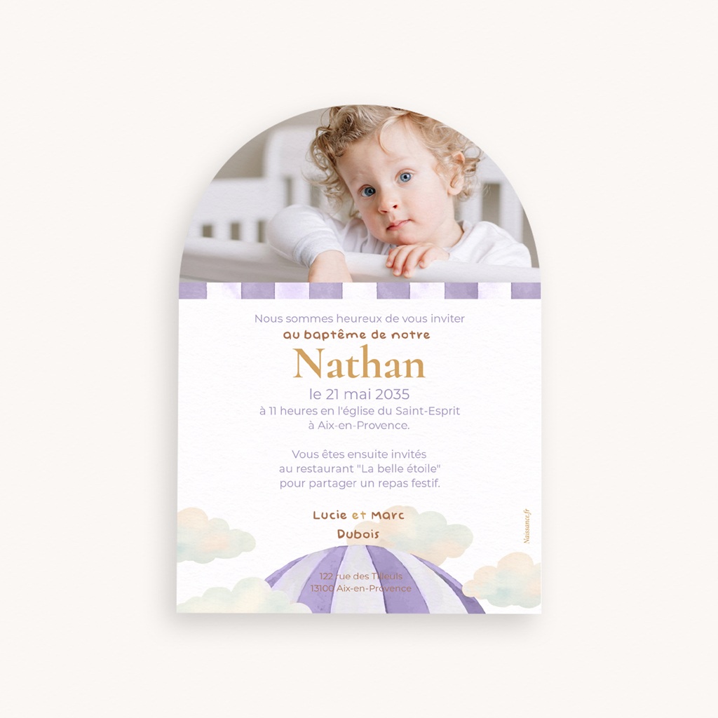 Faire-part de Bapt&ecirc;me Nuages & Bapt&ecirc;me pas cher
