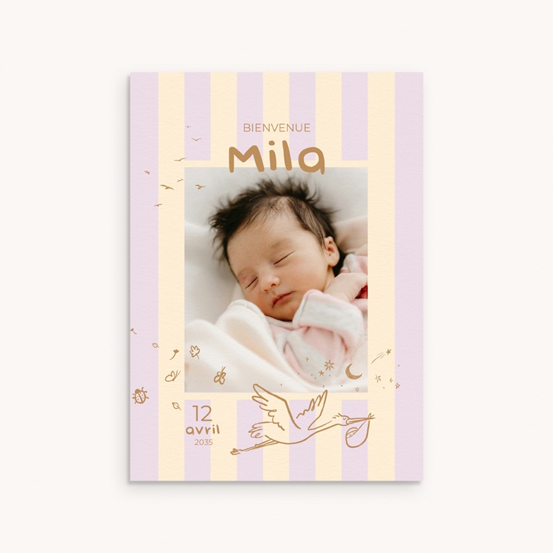 Faire-part de Naissance Douce rayure rose