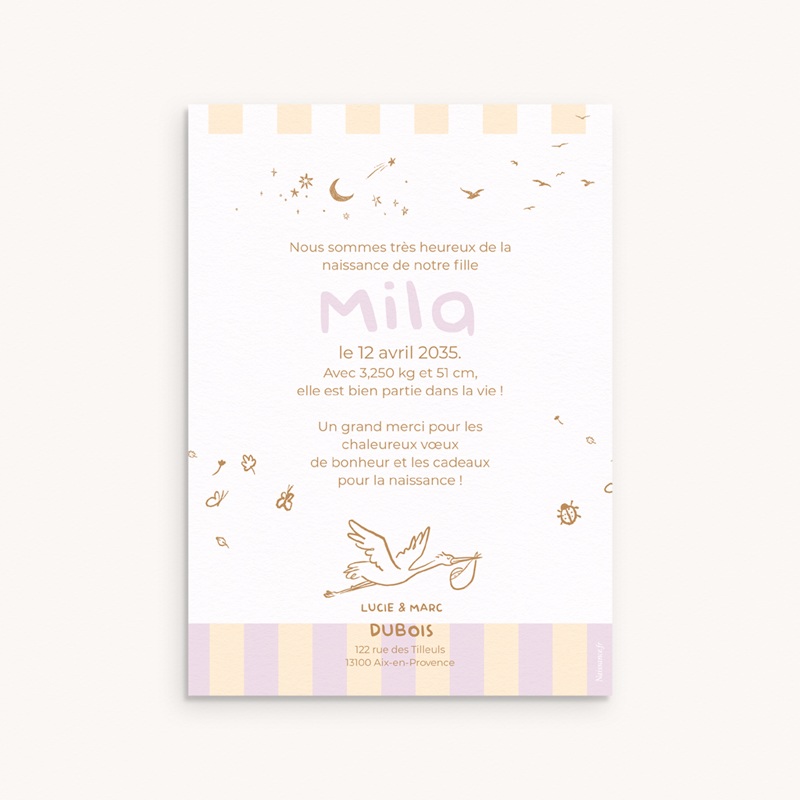 Faire-part de Naissance Douce rayure rose pas cher