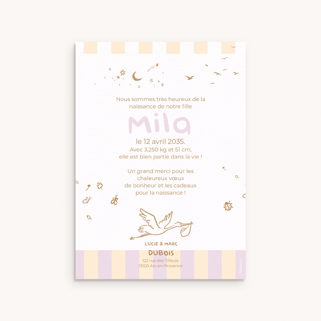 Faire-part de Naissance Douce rayure rose pas cher