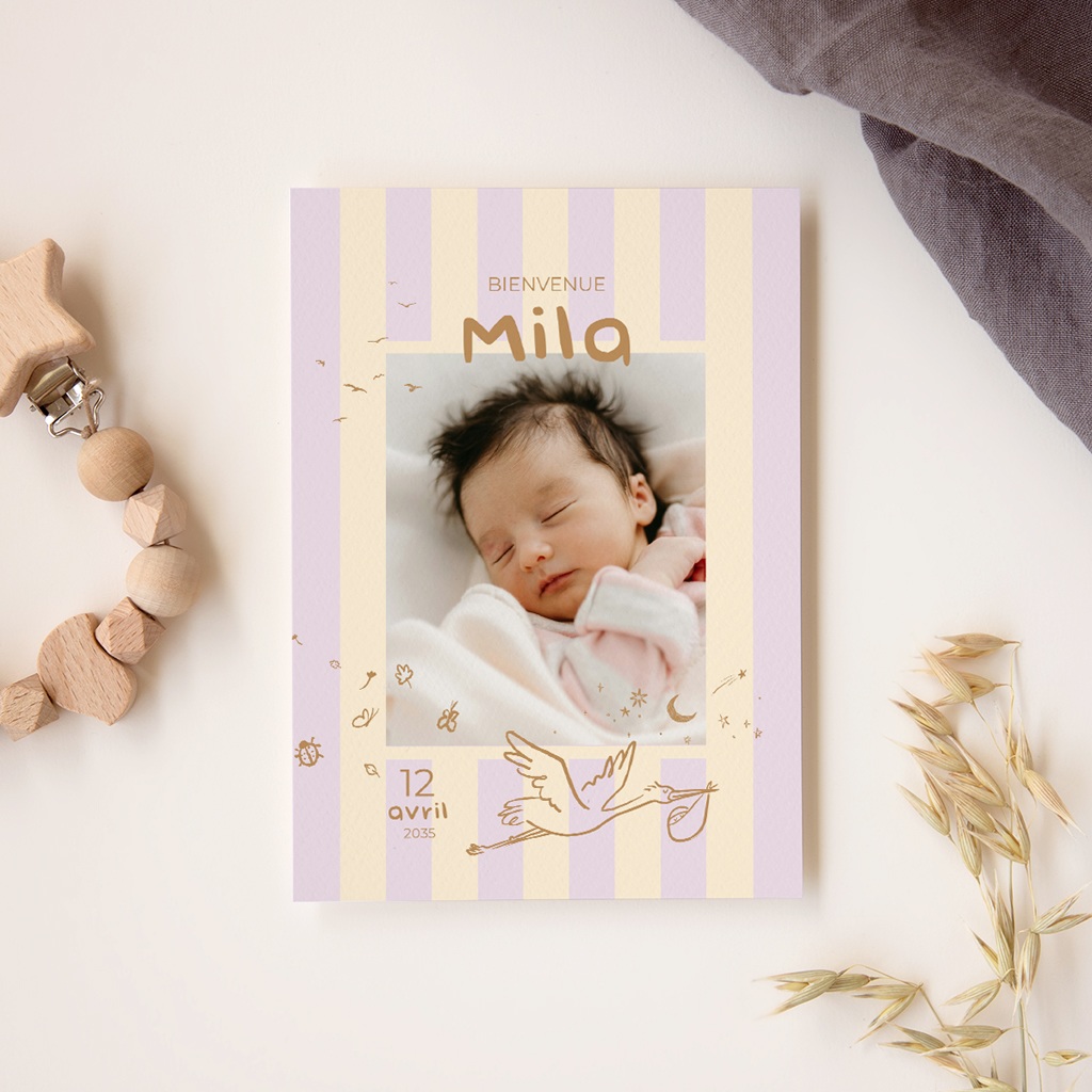 Faire-part de Naissance Douce rayure rose gratuit