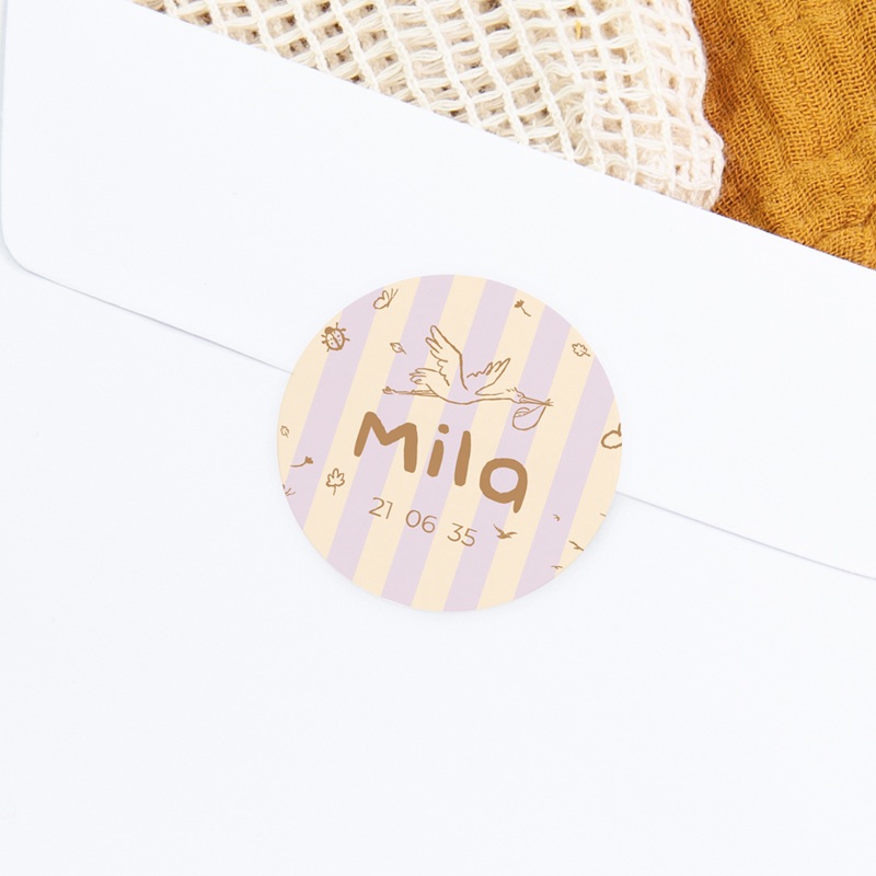 Sticker Enveloppe Naissance Douce rayure rose gratuit