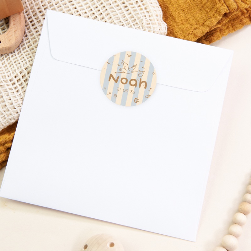 Sticker Enveloppe Naissance Douce rayure bleu pas cher