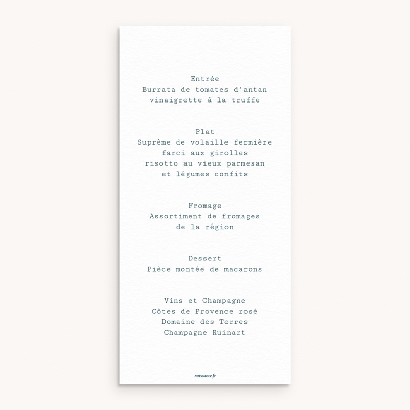 Menu de bapt&ecirc;me Ailes de Lumi&egrave;re Bleu pas cher