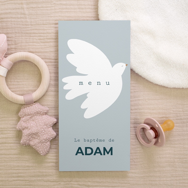 Menu de bapt&ecirc;me Ailes de Lumi&egrave;re Bleu gratuit