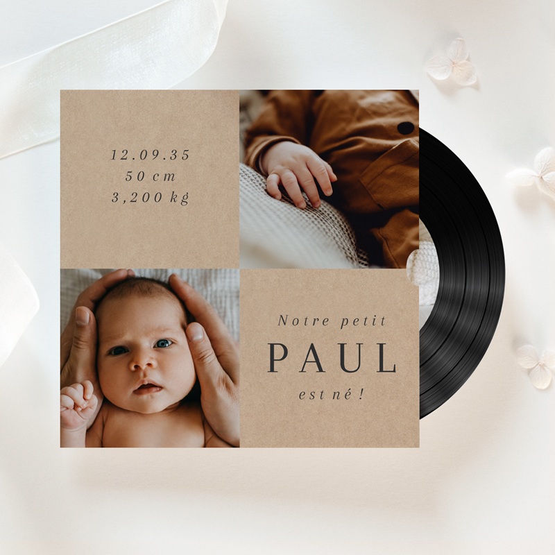 Faire-part de Naissance Classique photographique kraft