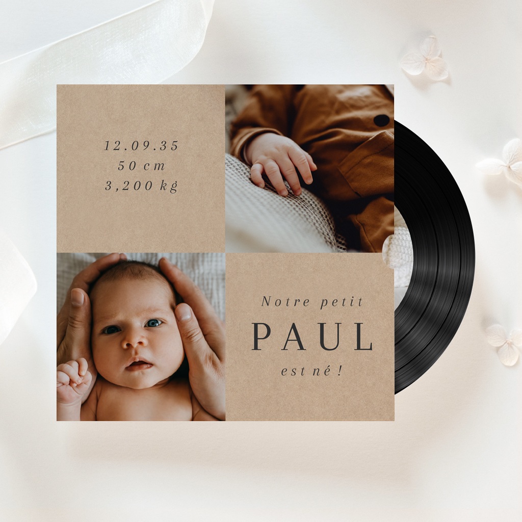 Faire-part de Naissance Classique photographique kraft