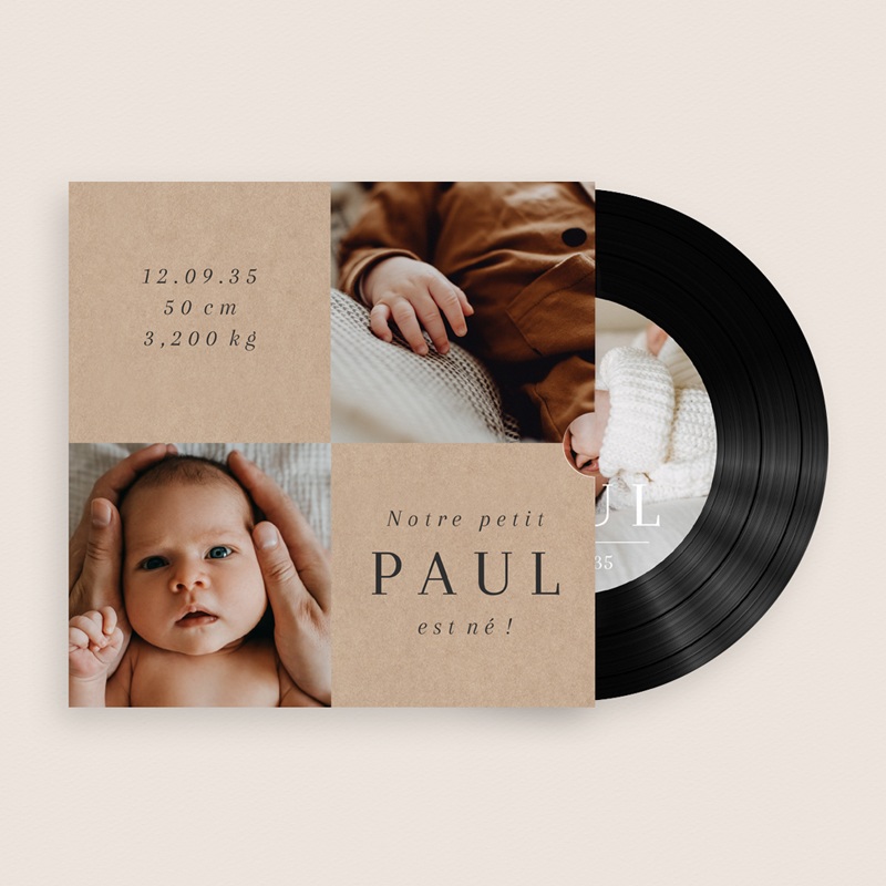 Faire-part de Naissance Classique photographique kraft pas cher