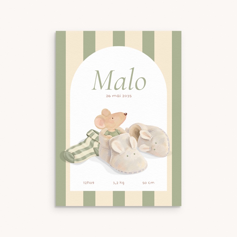 Faire-part de Naissance Souris chausson vert