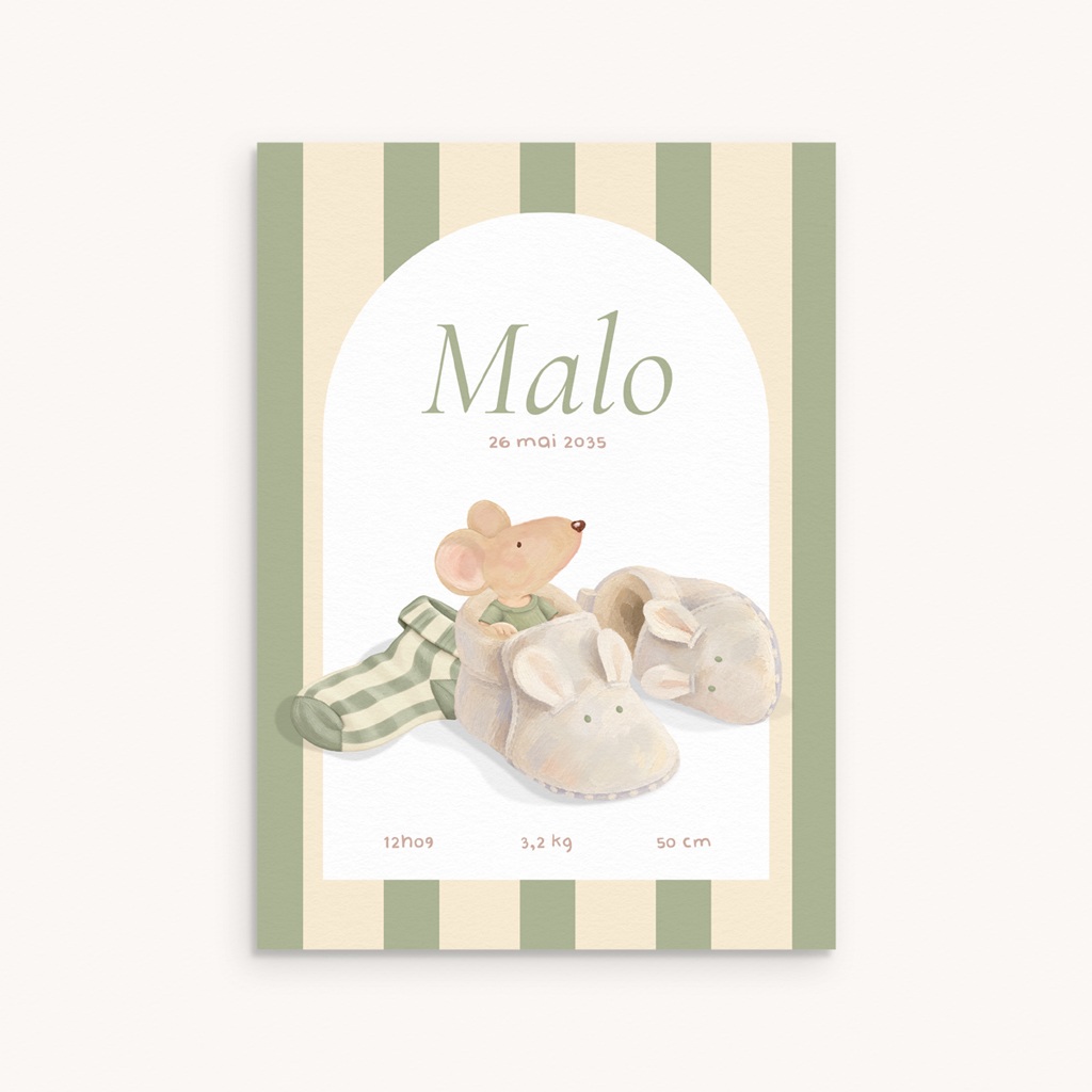 Faire-part de Naissance Souris chausson vert