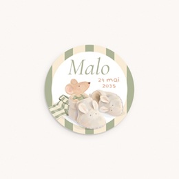 Sticker Enveloppe Naissance Souris chausson vert