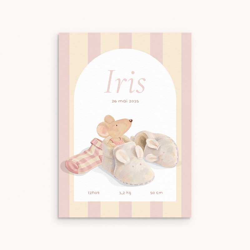 Faire-part de Naissance Souris chausson rose