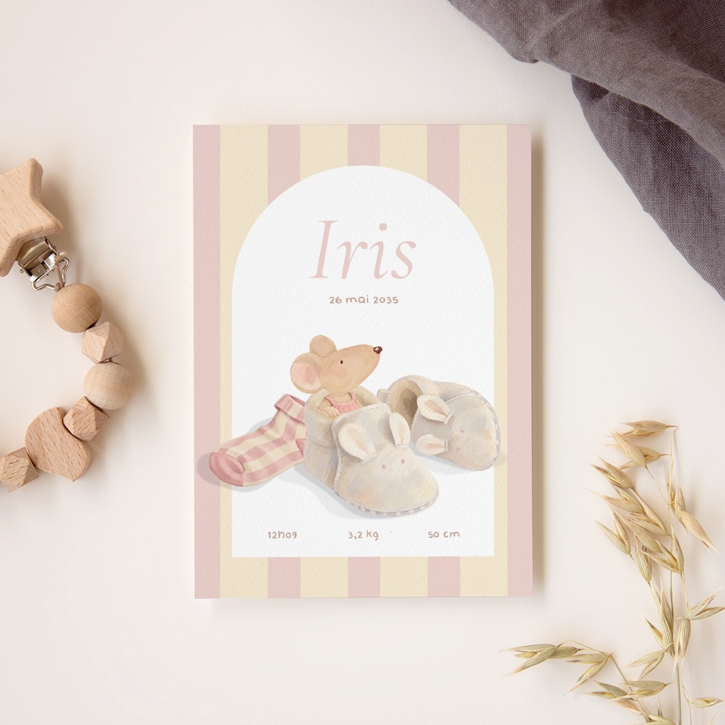 Faire-part de Naissance Souris chausson rose gratuit
