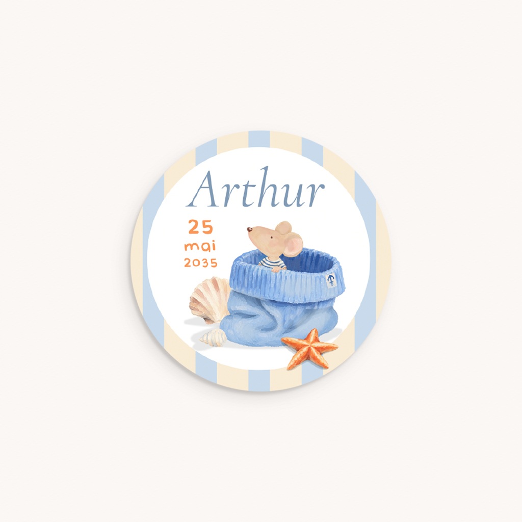 Sticker Enveloppe Naissance Souris marin