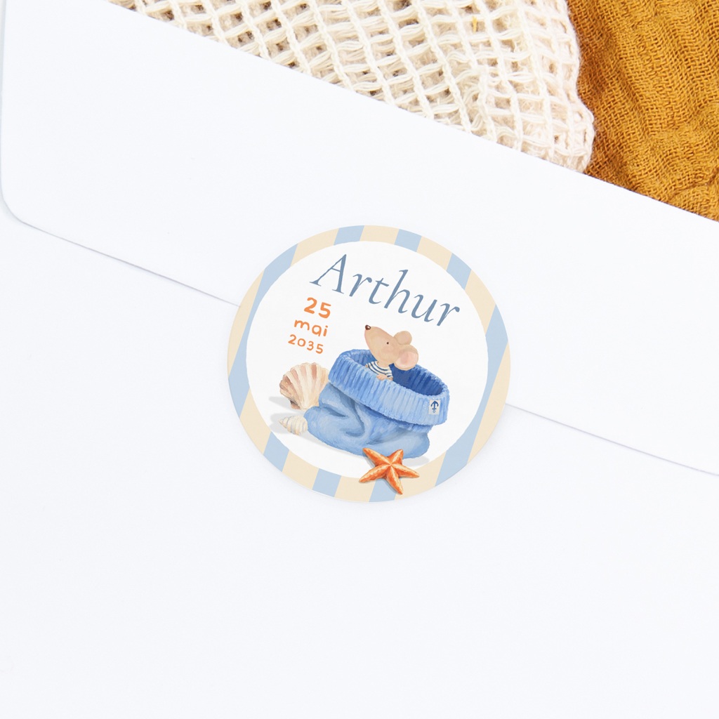 Sticker Enveloppe Naissance Souris marin gratuit