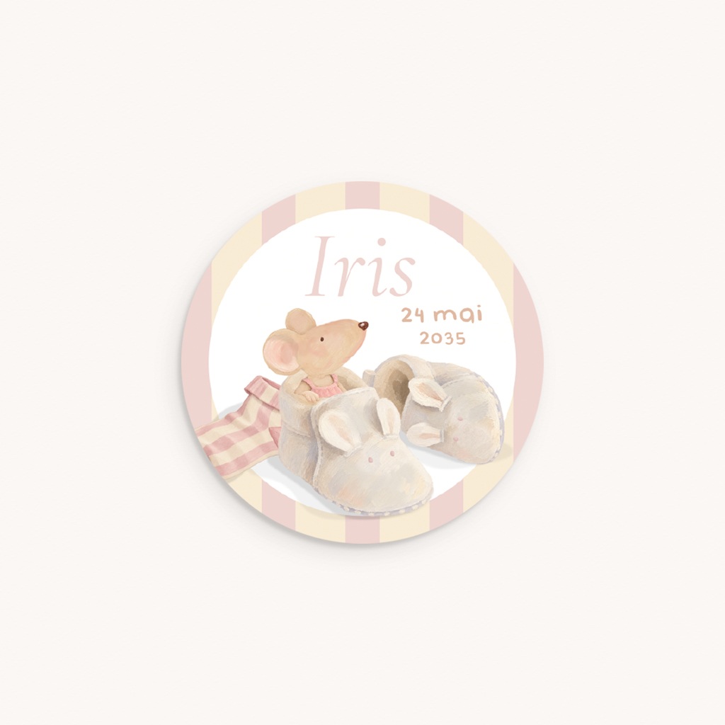 Sticker Enveloppe Naissance Souris chausson rose