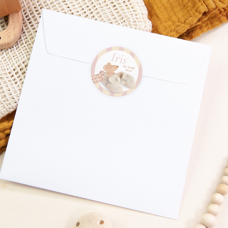 Sticker Enveloppe Naissance Souris chausson rose pas cher