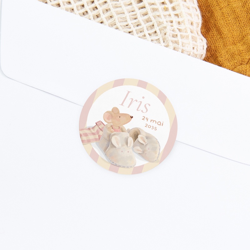 Sticker Enveloppe Naissance Souris chausson rose gratuit