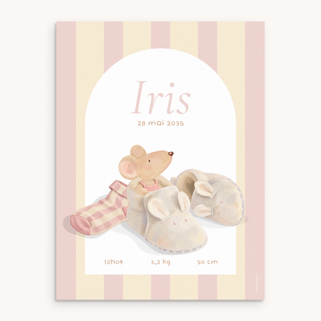 Papeterie Souris chausson rose
