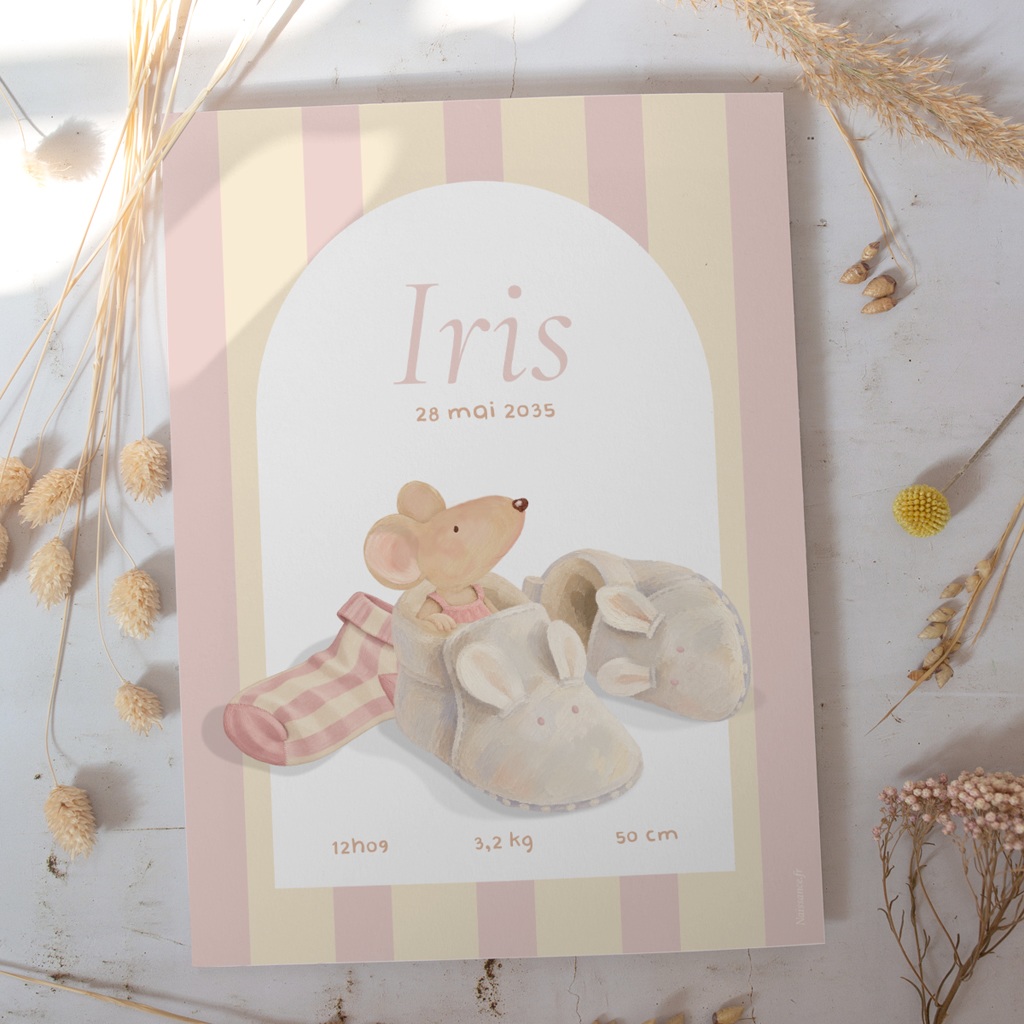 Papeterie Souris chausson rose gratuit