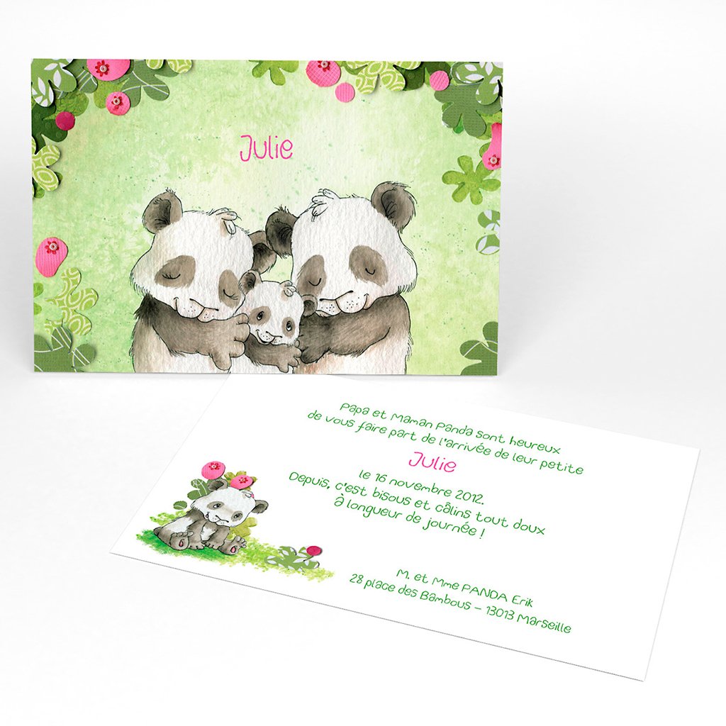 Faire-part de Naissance Famille Panda fille